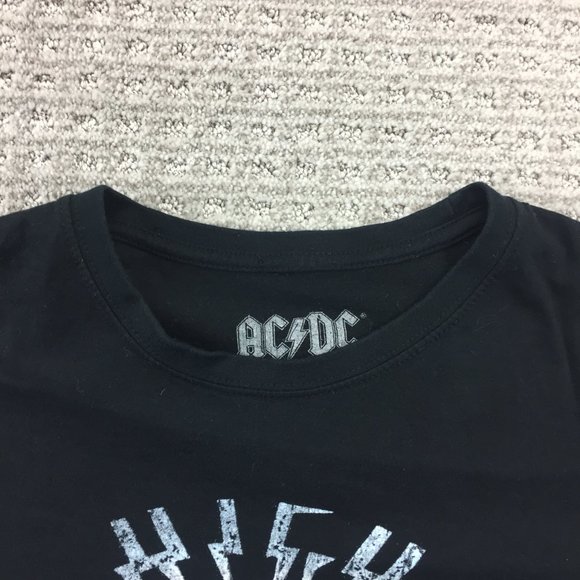 AC/DC Crop Top Shirt Women Large L Black Heavy Metal Band T-Shirt Graphic Print - Picture 2 of 7